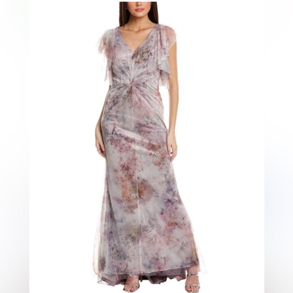 Rene Ruiz Abstract Metallic Ruffle Gown In‎ Pink